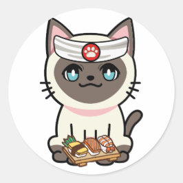 Funny white cat ist ein Sushi-Koch Runder Aufkleber
