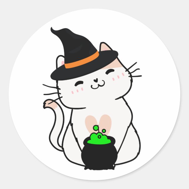 Funny White Cat ist eine Hexe Runder Aufkleber (Vorderseite)