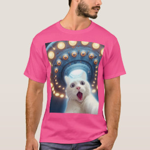 Funny White Cat Lover Selfie mit Ufos Alien Flyin T-Shirt