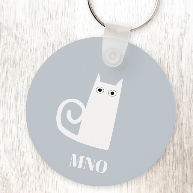 Funny White Cat Monogram Schlüsselanhänger (Fun white cat monogram personalized initial keychain)
