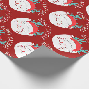Funny White Cat Pattern Merry Catmas Weihnachten Geschenkpapier