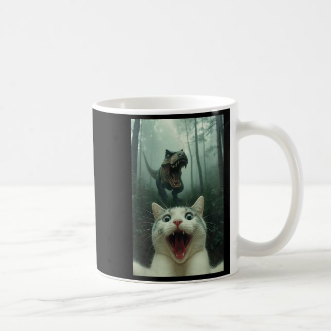 Funny White Cat Selfie With T-rex Dinosaur, Cat Ki Kaffeetasse (Rechts)