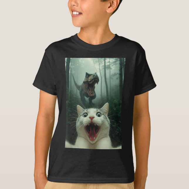 Funny White Cat Selfie With T-rex Dinosaur, Cat Ki T-Shirt (Vorderseite)