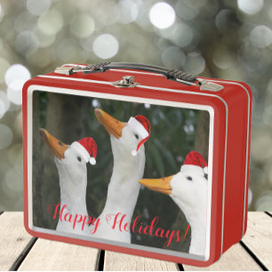 Funny White Ducks mit Red Santa Caps Urlaub Metall Lunch Box