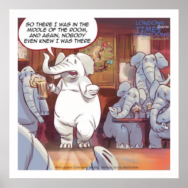 Funny White Elephant im Zimmerposter Poster (Vorne)