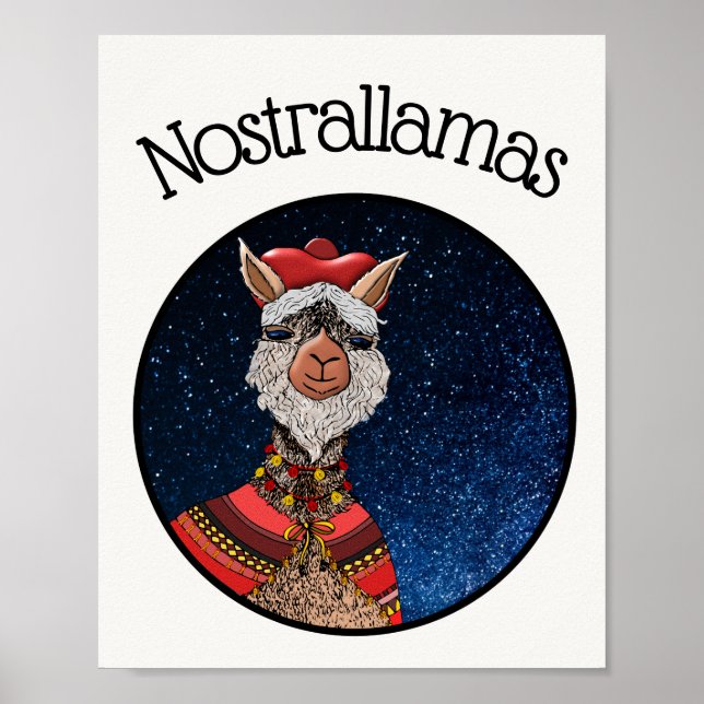 Funny White Kawaii Nostradamus Llama Cartoon Poster (Vorne)