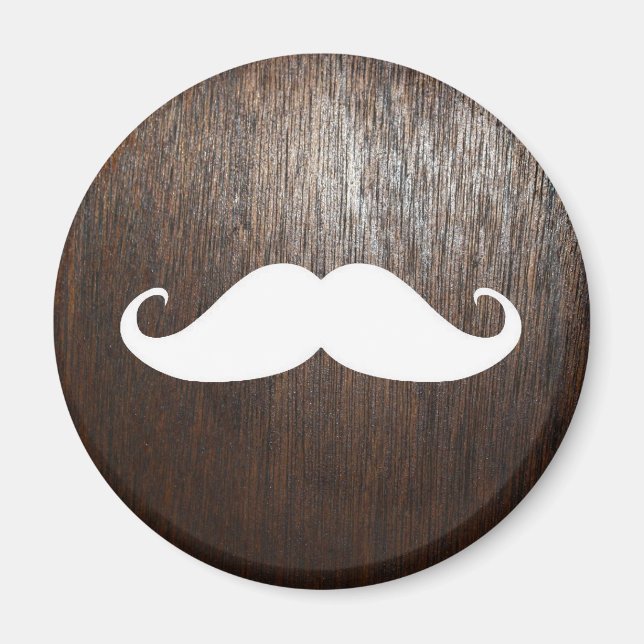 Funny White Mustache auf Eichenholzhintergrund Magnet (Vorne)