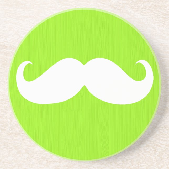 Funny White Mustache auf Gelbgrünem Hintergrund Untersetzer (Vorne)