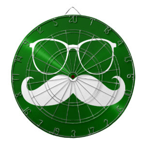 Funny White Mustache auf Metal Green Hintergrund Dartscheibe