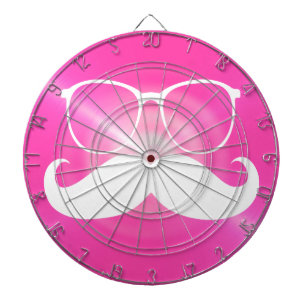 Funny White Mustache auf Metall Hot Pink Hintergru Dartscheibe