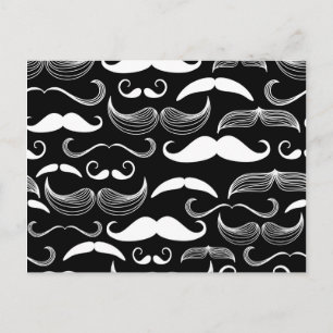Funny White Mustache Design auf schwarz Postkarte