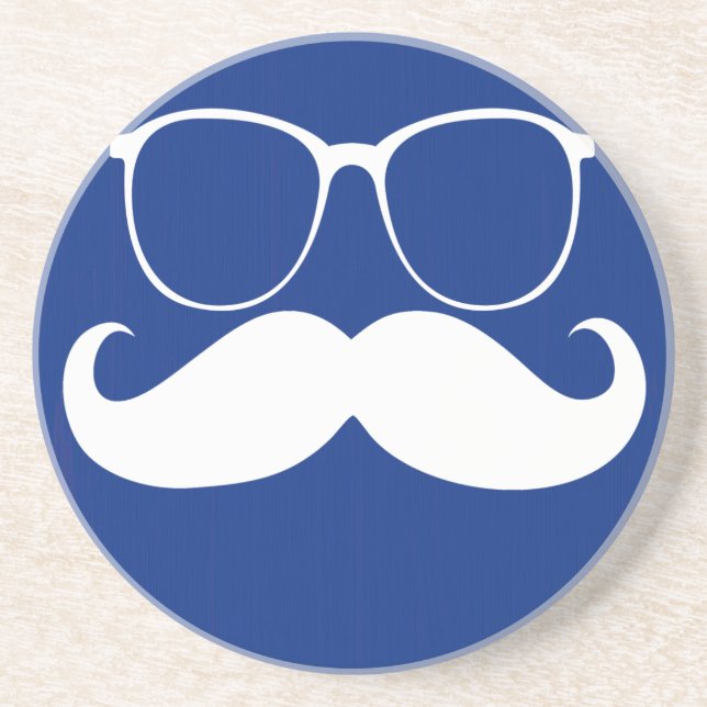 Funny White Mustache über dunkelblauen Hintergrund Sandstein Untersetzer (Vorne)