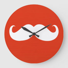 Funny White Mustache über Orange Red Große Wanduhr