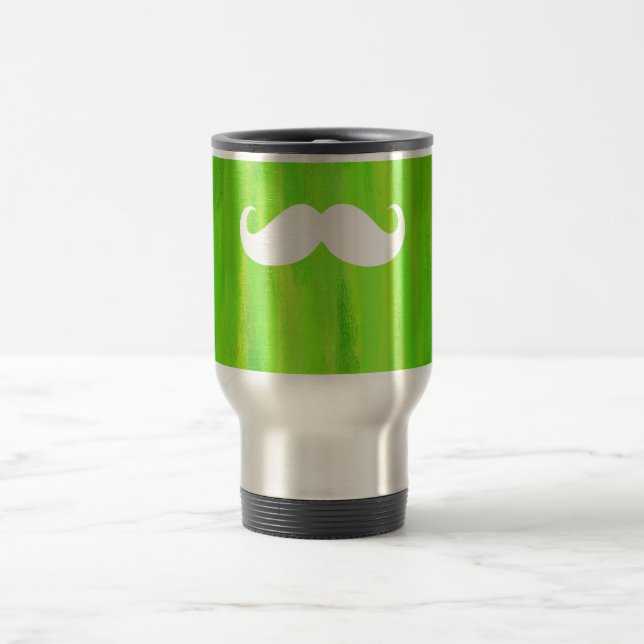 Funny White Mustache über Vintagen grünen Hintergr Reisebecher (Mittel)