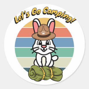 Funny White Rabbit will Camping zu gehen Runder Aufkleber