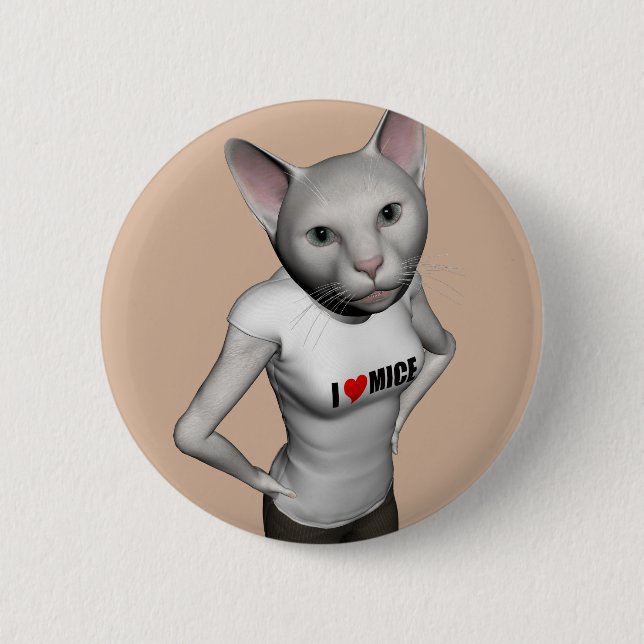 Funny White Siamese Cat Lieben Mäuse Button (Vorderseite)