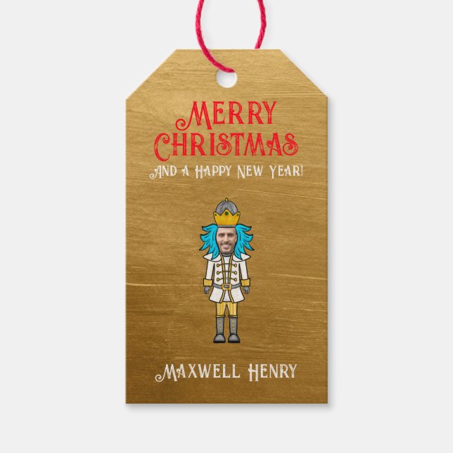 Funny White Silver Gold Nutcracker Frohe Weihnacht Geschenkanhänger (Vorderseite)