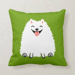 Funny White Spitz Cartoon Dog Niedlich Kissen