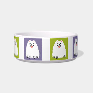 Funny White Spitz Cartoon Dog Niedlich Pommie Napf