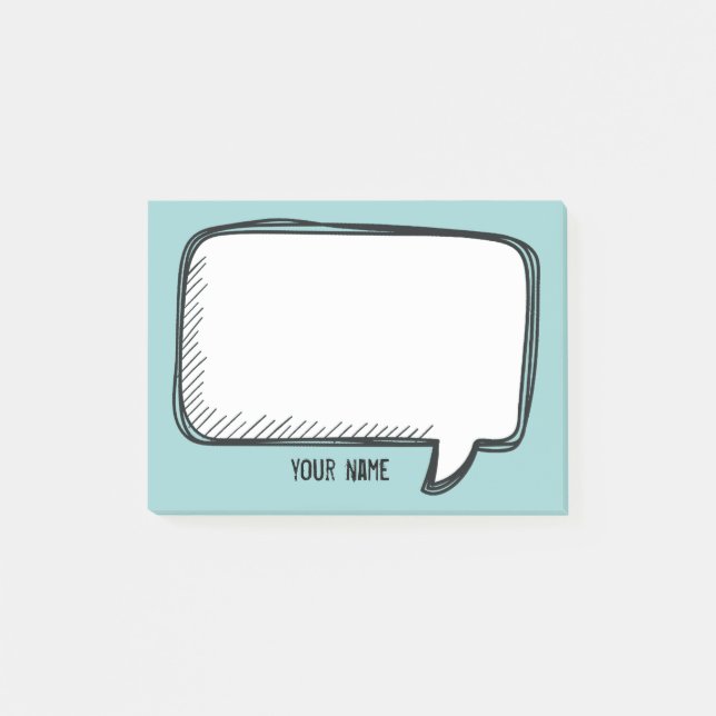 Funny White Talk Blase Aqua Personalisiert Name Post-it Klebezettel (Vorderseite)