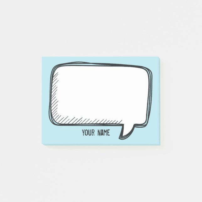 Funny White Talk Blase auf blauem Personalisierten Post-it Klebezettel (Vorderseite)