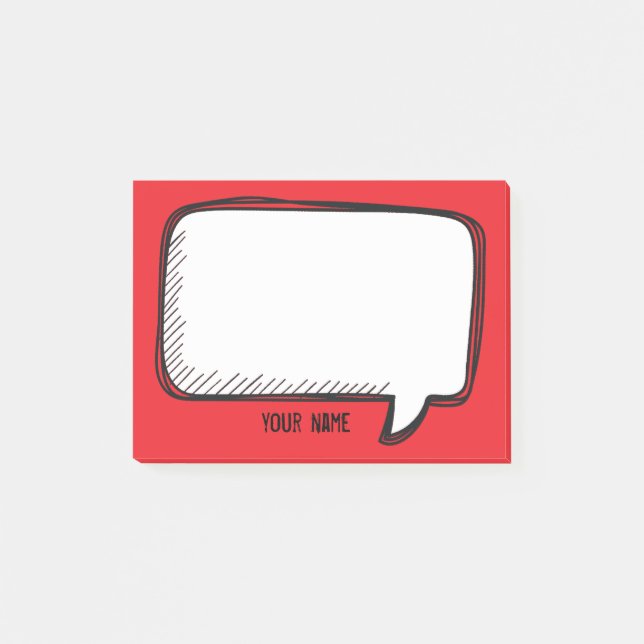 Funny White Talk Blase Roter Personalisierter Name Post-it Klebezettel (Vorderseite)