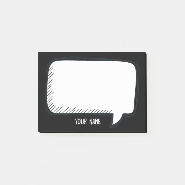 Funny White Talk Blase über schwarzen Personalisie Post-it Klebezettel (Vorderseite)