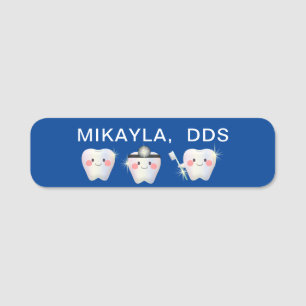 Funny White Teeth Dentistry Blue Namensschild