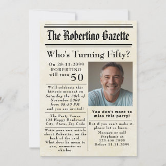 Funny Who's Turn 50 Newspaper 50 th Birthday Einladung