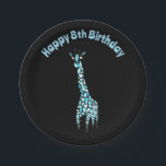 Funny Wild Animal Blue Giraffe Age Birthday Pappteller<br><div class="desc">Ein lustiges Design mit einer blauen Giraffe und fröhlichem Geburtstagstext,  fertig,  um mit einem Alter und/oder Namen zu personalisieren. Dieses einzigartige wilde Tier stammt aus meiner originalen Glasmalerei mit digitalem Effekt. ©Annabel Potter</div>