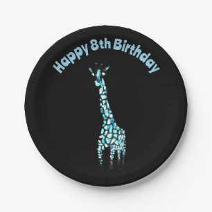 Funny Wild Animal Blue Giraffe Age Birthday Pappteller
