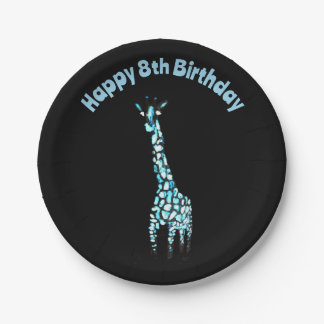 Funny Wild Animal Blue Giraffe Age Birthday Pappteller