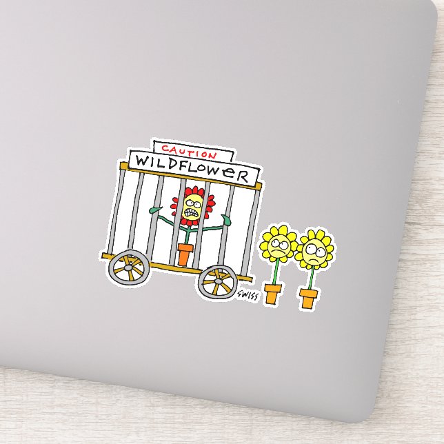 Funny Wild Blume im Käfig Wildblume Cartoon Hängeb Aufkleber (Detail)