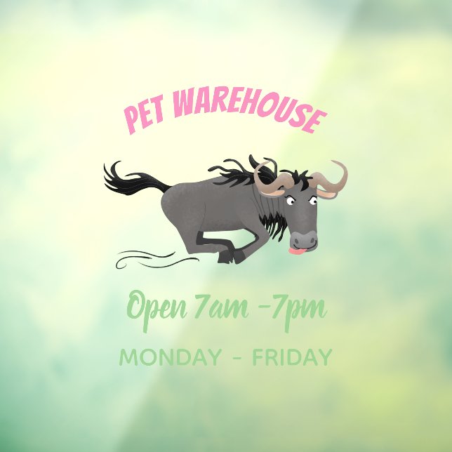 Funny wildebeam läuft Cartoon Illustration Fensteraufkleber (Blatt 3)