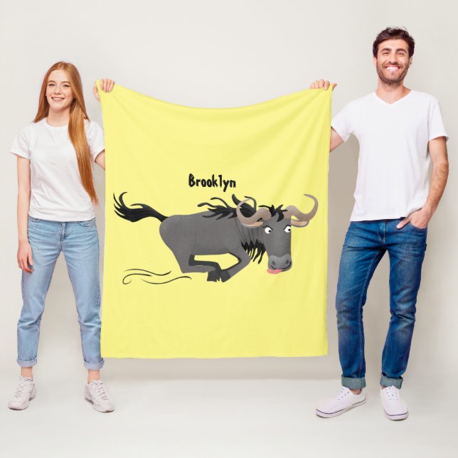 Funny wildebeam läuft Cartoon Illustration Fleecedecke (Beispiel)