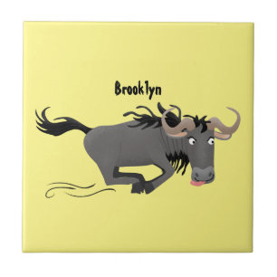 Funny wildebeam läuft Cartoon Illustration Fliese