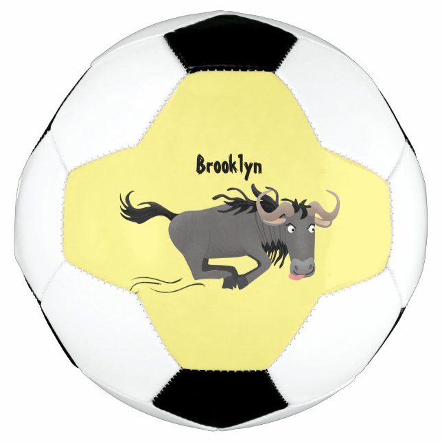 Funny wildebeam läuft Cartoon Illustration Fußball (Vorderseite)