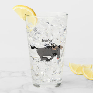 Funny wildebeam läuft Cartoon Illustration Glas