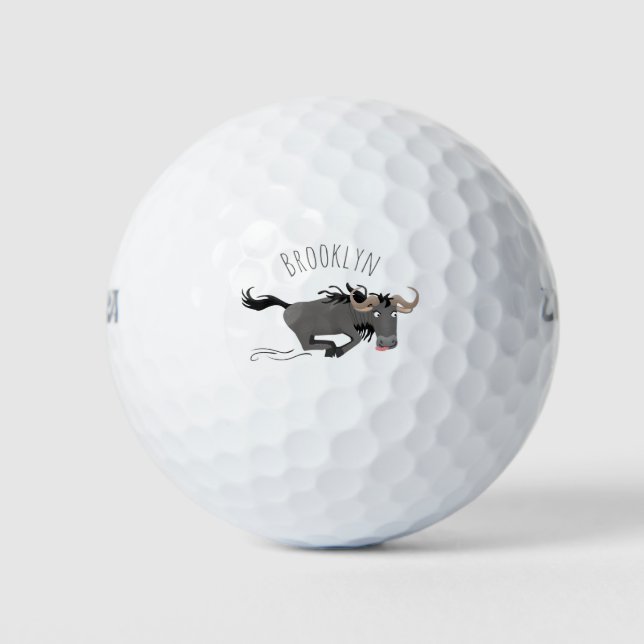 Funny wildebeam läuft Cartoon Illustration Golfball (Vorderseite)