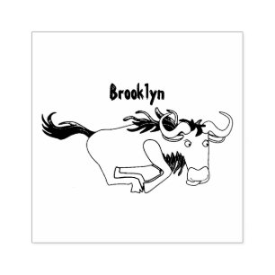 Funny wildebeam läuft Cartoon Illustration Gummistempel
