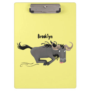 Funny wildebeam läuft Cartoon Illustration Klemmbrett