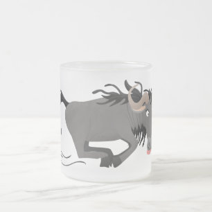 Funny wildebeam läuft Cartoon Illustration Mattglastasse