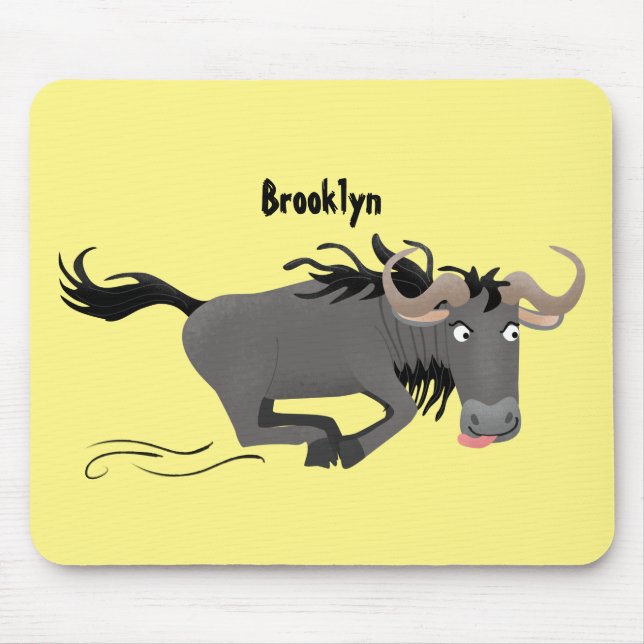 Funny wildebeam läuft Cartoon Illustration Mousepad (Vorne)