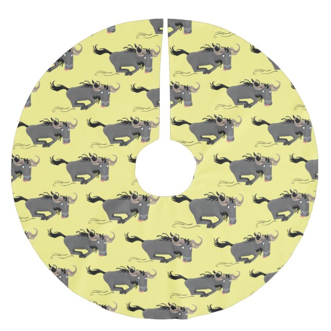 Funny wildebeam läuft Cartoon Illustration Polyester Weihnachtsbaumdecke (Vorderseite)