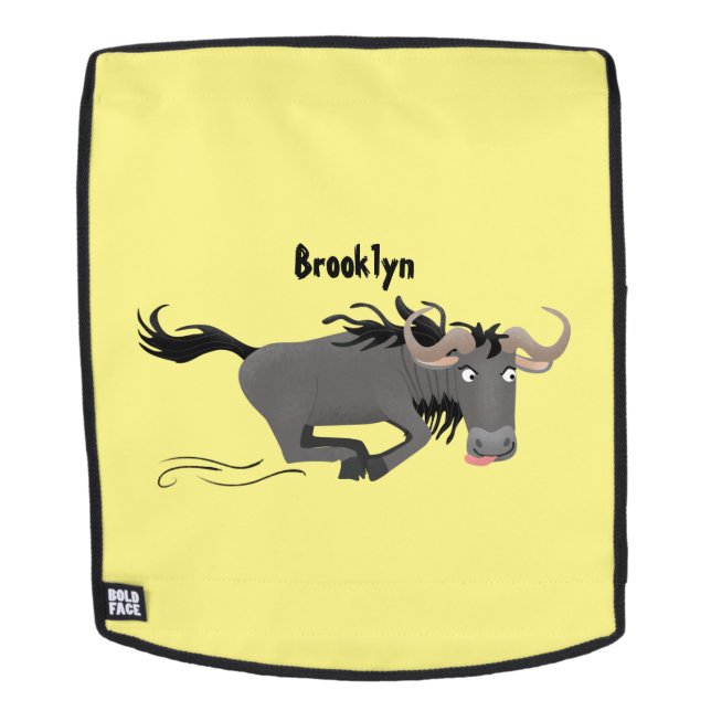 Funny wildebeam läuft Cartoon Illustration Rucksack (Abnehmbare Front)