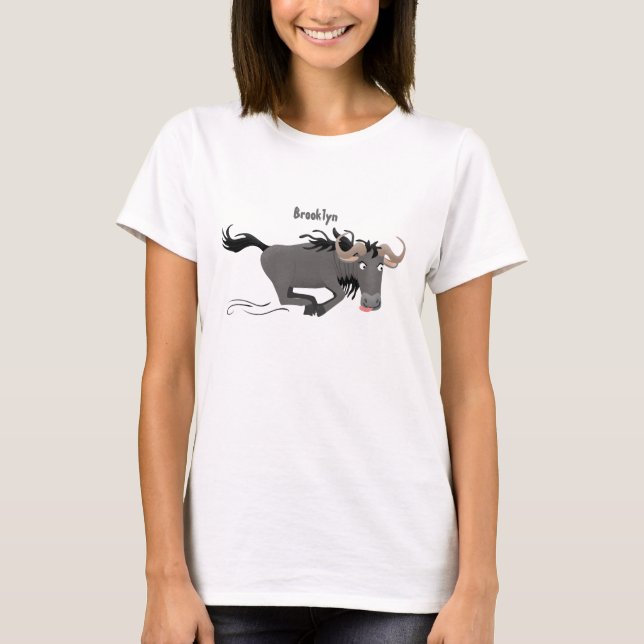 Funny wildebeam läuft Cartoon Illustration T-Shirt (Vorderseite)