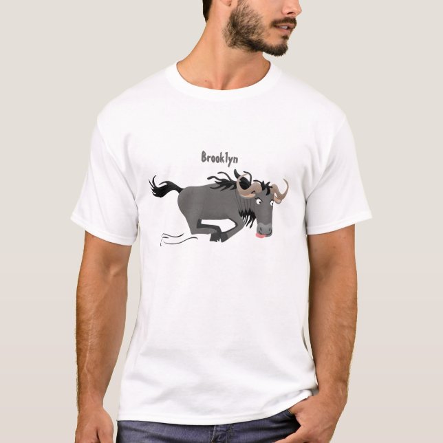Funny wildebeam läuft Cartoon Illustration T-Shirt (Vorderseite)