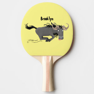 Funny wildebeam läuft Cartoon Illustration Tischtennis Schläger