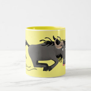 Funny wildebeam läuft Cartoon Illustration Zweifarbige Tasse