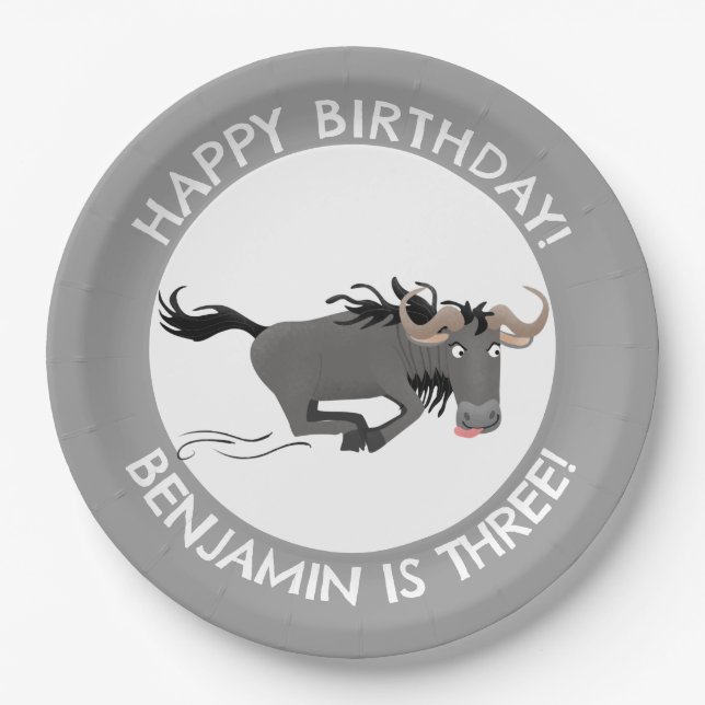 Funny wildebee personalisiert Cartoon Geburtstag Pappteller (Vorderseite)